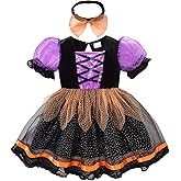 Nicoxijia Newborn Baby Girl Halloween Witch Costume Puff Sleeve Tulle Romper Dress Lace Tutu Skirt Bodysuit Party Outfits