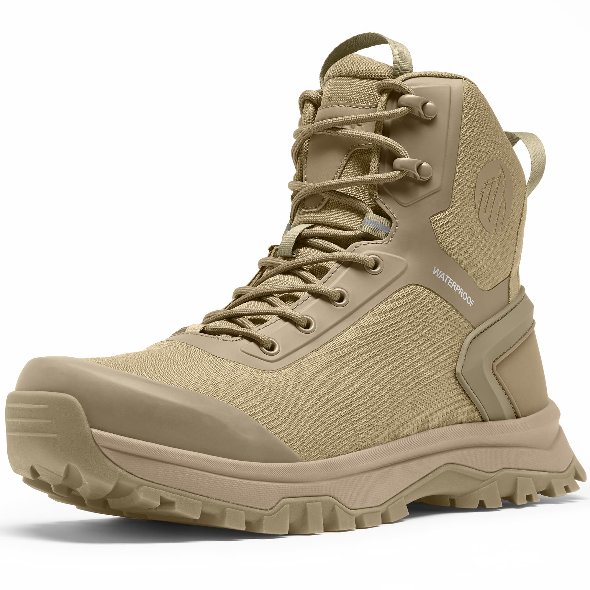 Photo 1 of Coostar Tactical Boots for Men Lightweight Military Combat Boot Side Zipper Motorcycle Hiking Work Boots Waterproof 8 Inches Sand Size 10.5