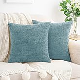 HWY 50 Smoky Blue Couch Pillow Covers 20x20 Inch Pack of 2, Soft Chenille Decorative Throw Pillow Cases Farmhouse for Sofa Living Room Bed