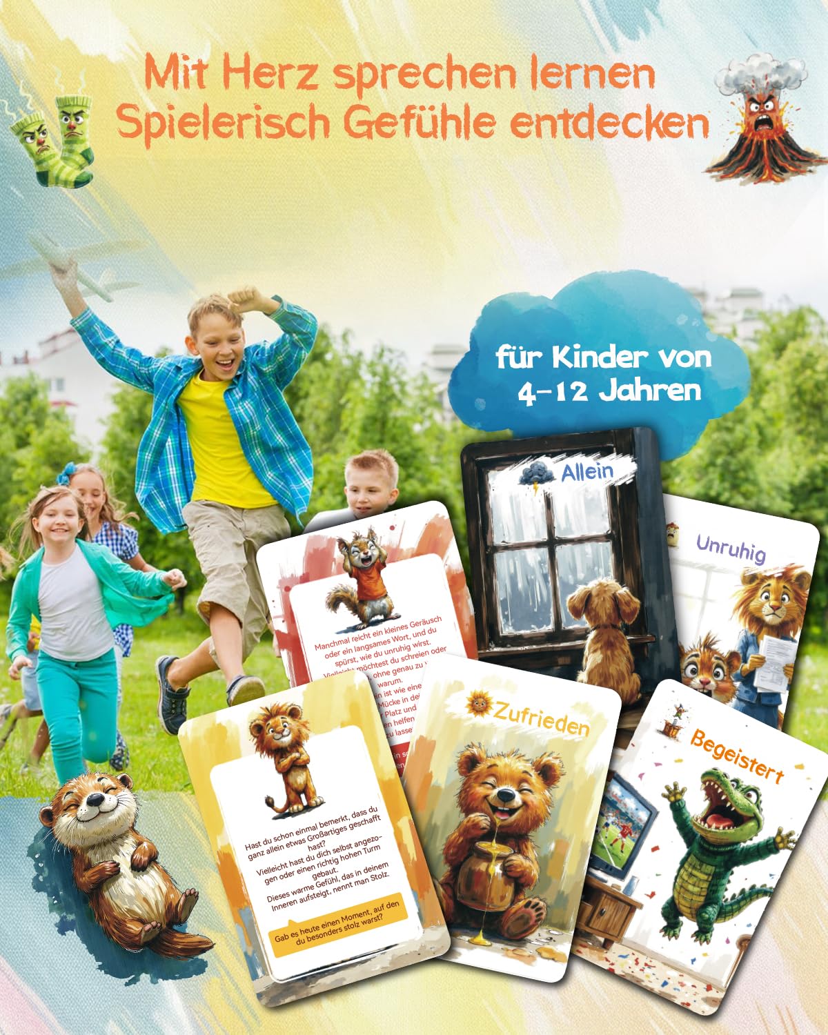 Gefühlskarten Kinder – 50 Emotionskarten für Empathie & Selbstbewusstsein Kinder 3–12 | robust mit Soft-Touch | inkl. Sticker & Armbänder 7