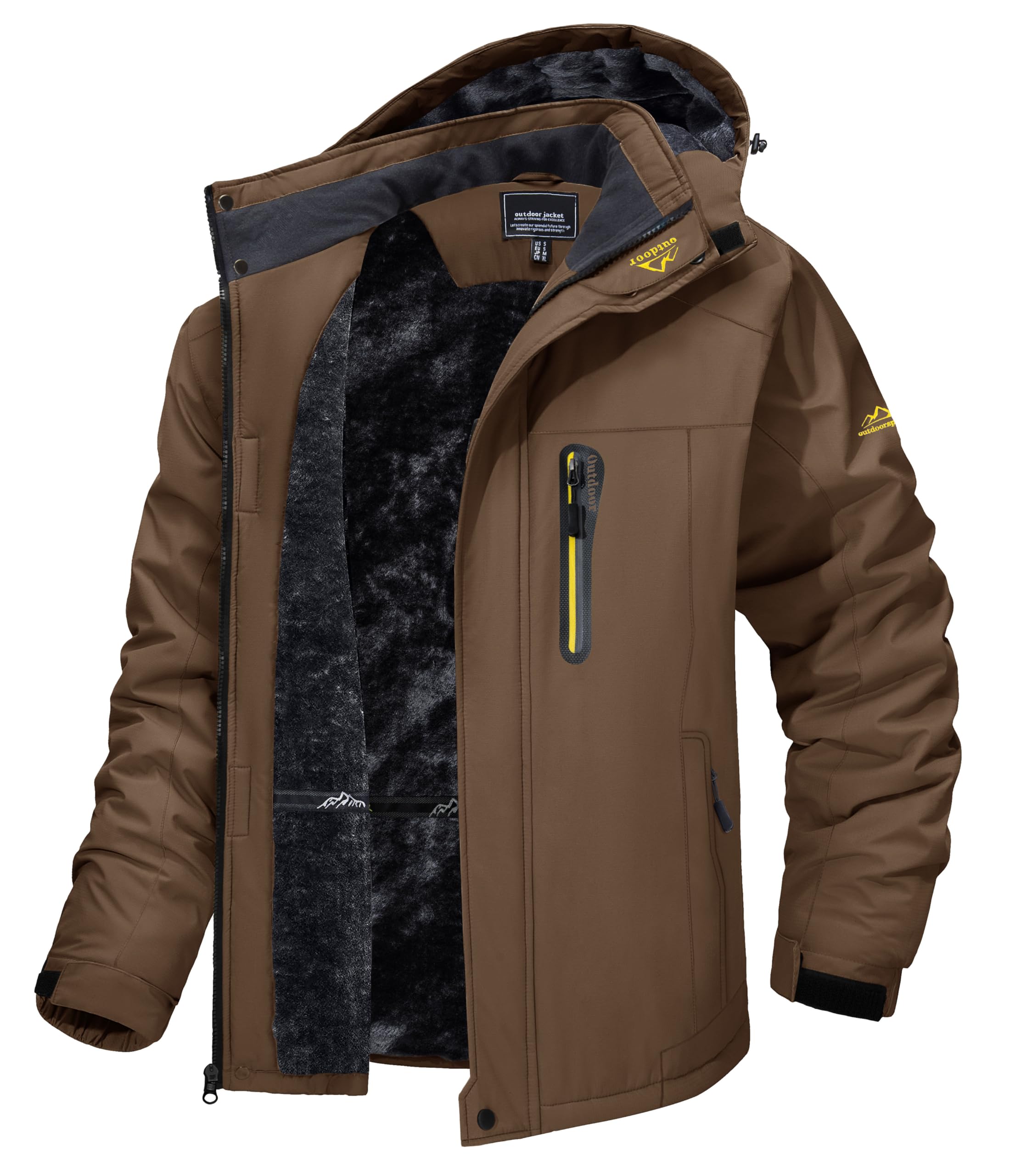 Photo 1 of *medium* TACVASEN Men's Winter Ski Jacket Waterproof Snow Coats Snowboard Fleece Lining Jacket Warm Parka with Hooded Brown M