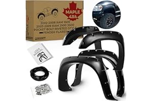 MAPLE4X4 Fender Flares Compatible with 2002-2008 Dodge Ram 1500 2003-2009 Ram 2500 3500 Pocket Bolt-Riveted Style | Smooth Bl