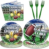 96 Pcs Football Party Paper Plate and Napkins Supplies Disposable Football Sports Party Birthday Decorations Favors for Party Favors 24 Guests