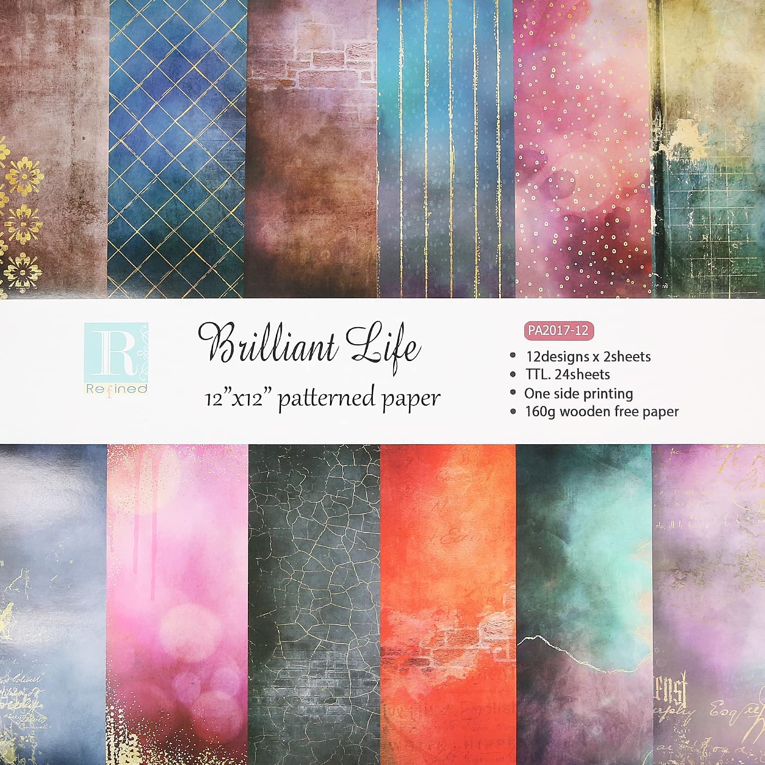 Scrapbooking Decor Paper Cardstock Paper Pad, 12x12 in, 24 Pages, Single-Sided, for Cardmaking Handmade Craft Design (A)