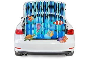 WATINC 39Pcs Trunk or Treat Ocean Theme Sea Animal Car Decoration Kit Under The Sea Halloween Party Favors Decor Supplies with Blue Latex Balloons Crepe Paper Streamers for Garage Archway Outdoor