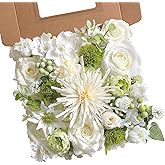 RUIDKUN White Artificial Flower Box Set Silk Fake Flowers for DIY Centerpieces Cake Decorations, Wedding Bouquets, Boutonnieres, Home Decor (White Green)
