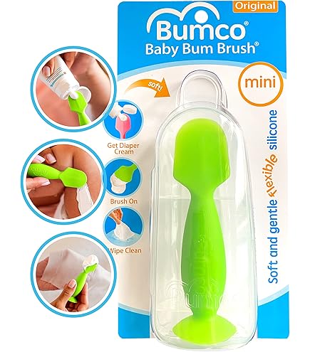Bumco Baby Bum Brush - Espátula De Crema Para Pañales Sin BPA Con Base De Ventosa, Silicona Suave Y Flexible, Limpia, Bolsa De Pañales Inventada Por Mamá Esenciales (Aqua Swirl