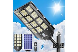 loyoele Solar Street Light 8000W Outdoor Waterproof, Solar Outdoor LED Street Light 120000 Lumens 7000K Dusk to Dawn, LED Wide Angle Lamp with Motion Sensor, for Parking Lot, Yard 1-Pack