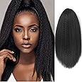 Long Yaki Straight Drawstring Ponytail for Black Women Synthetic Thick Black Kinky Straight Ponytail Hairpieces 20 inch Clip in Ponytail Extension for Girl Daily Use(1B Black)