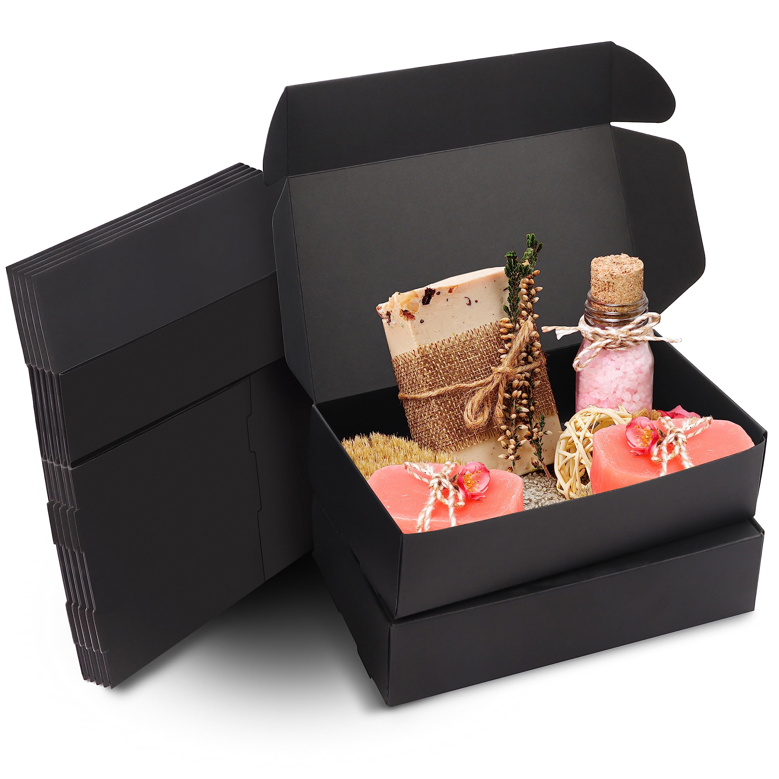 Kurtzy 50 Pack Black Kraft Gift Boxes - Box Measures 19 x 11 x 4.5cm (7.48 x 4.33 x 1.77 inches) - Easy Assemble Rectangle Presentation Favour Present Box - Parties, Birthdays, Weddings, Holidays