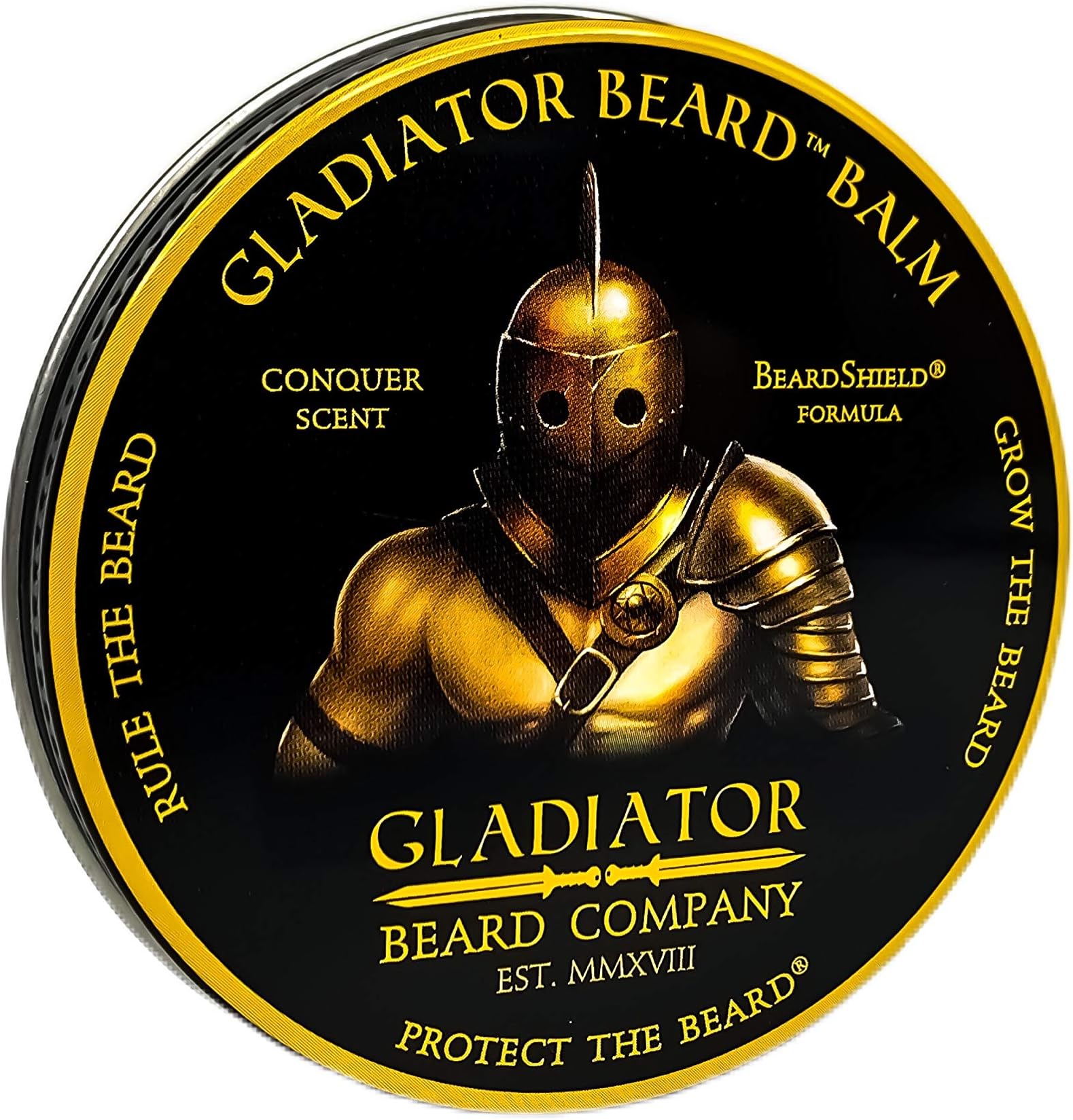 Gladiator Beard Conditioning Balm (2.6 oz.) โ Conquer Scent - Gladiator Sized 2.6 oz, 30% More Than Most Beard Balms โ Ultra-Rich BeardShield Formula Designed to Tame and Condition Your Beard