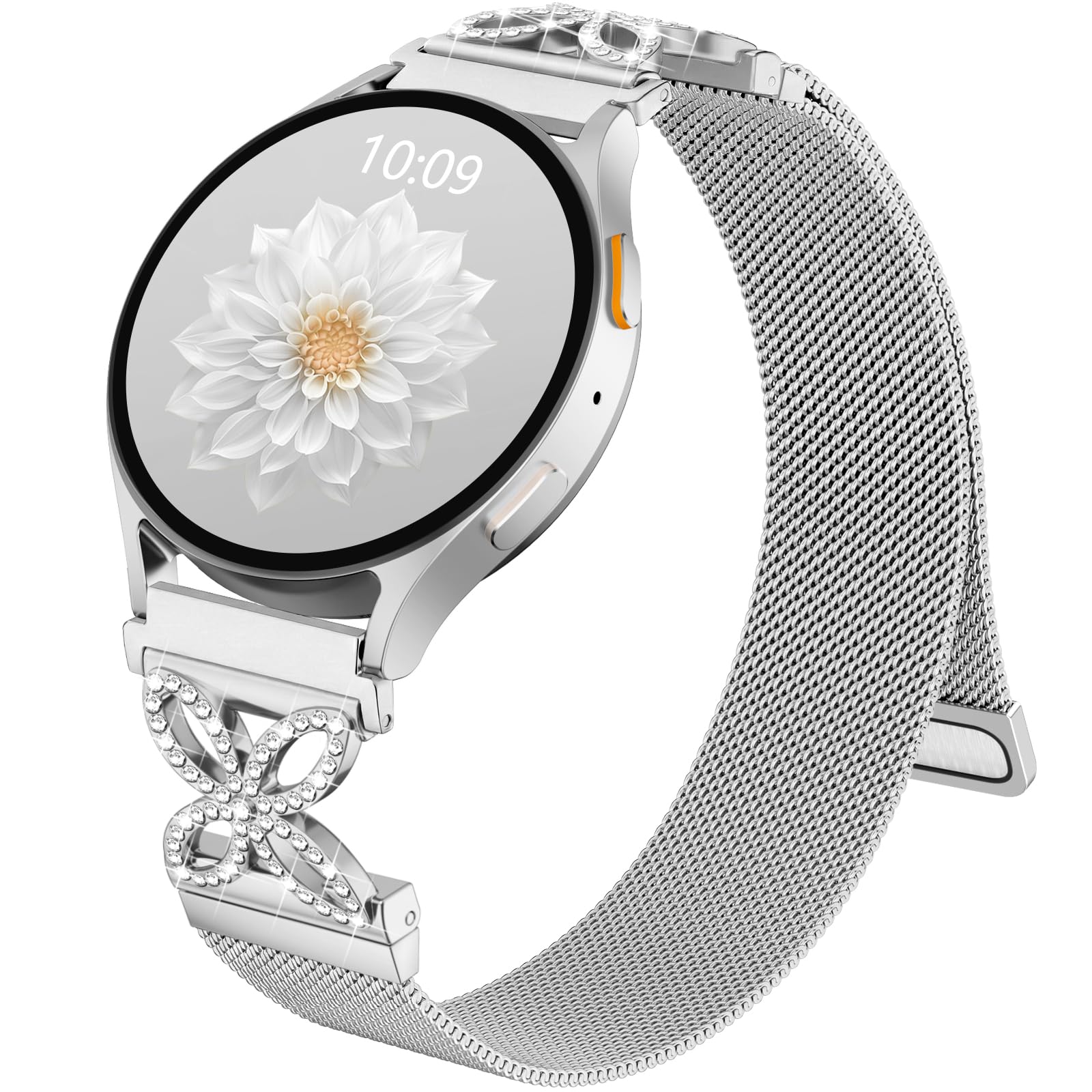 Getino Magnetic Metal Band Compatible with Galaxy Watch 7 Band 6 5 4 FE Active 2 40mm 44mm/Galaxy Watch 5 pro 45mm/Classic, 20mm Floral Dressy Strap for Samsung Watch Bands Women Milanese Mesh Loop