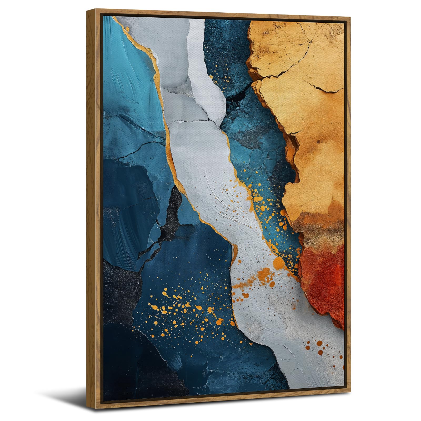 Abstract Framed Wall Art for Bedroom Navy Blue and Gold Wall Decor Pictures for Hallway Abstract Ocean Wave Painting Canvas Prints Modern Neutral Marble Poster Artwork Bathroom Decorations 12x16"