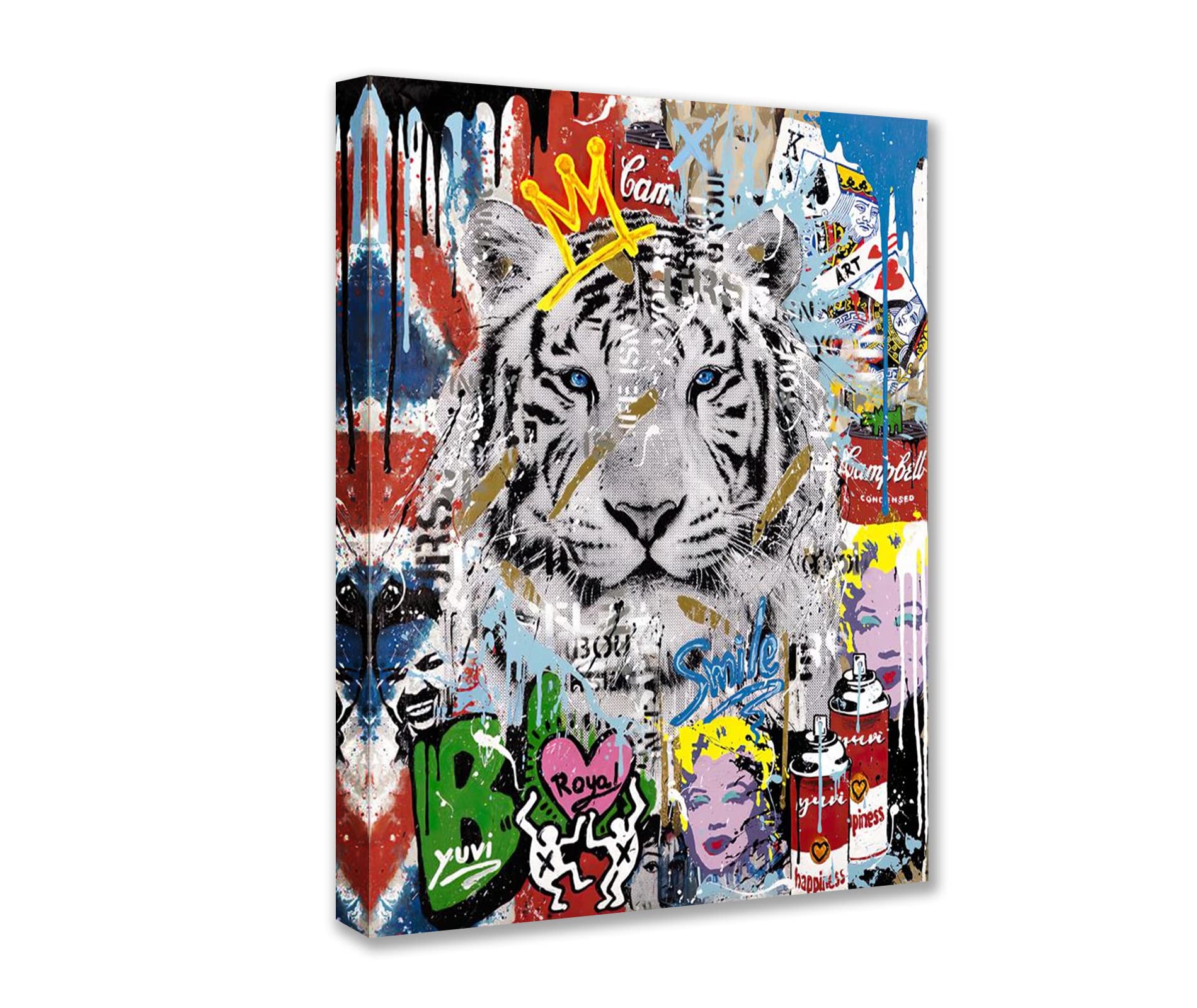Tucocoo Tiger Graffiti Pictures Colorful Street Pop Art Paintings Banksy Canvas Wall Art Abstract Modern Artwork Home Decor for Living Room Bedroom Office Framed Ready to Hang 12x16 inch x1 Piece