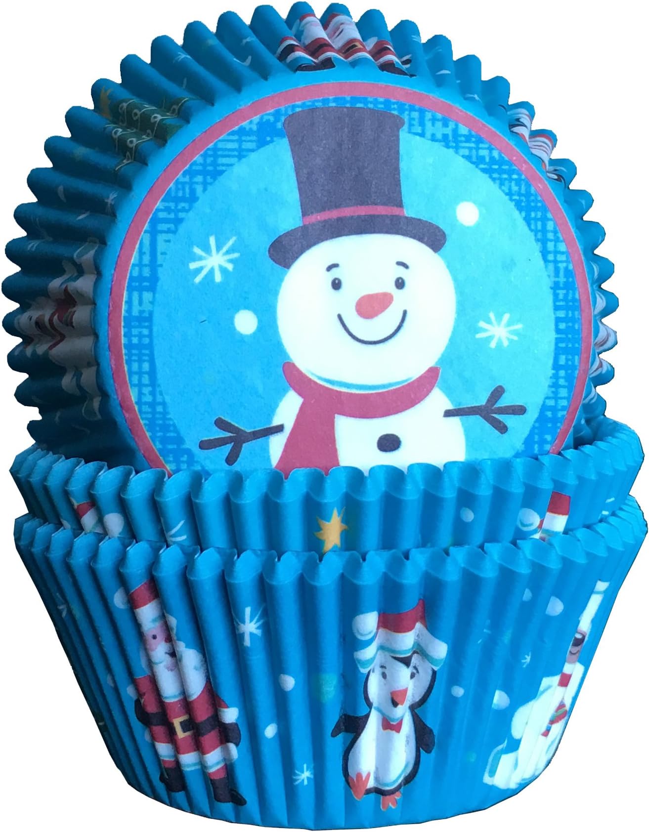 Christmas Baking Cups - 75 Pack - Standard Christmas Muffin Liners - Premium Disposable Christmas Cupcake Liners - Special Holiday Snowman Design