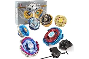 ROUSEWIT Bey Battling Tops Metal Fusion Starter Set Gyro 6 Piece Pack, 2 Launchers Battle Set,Gift for Kids Children Boys and Girls Ages 6+