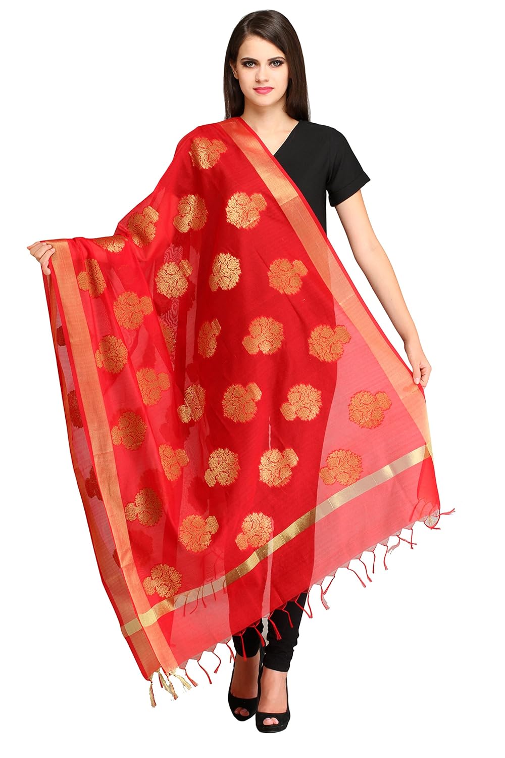 aksara red meena boota banarasi dupatta