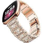 BAIHUIAM Compatible with Versa 4/Versa 3/Versa 2 Bands Women Dressy Stainless Steel Bling Band Bracelet Replacement Wristband for Fitbit Sense 2/1/ Versa Lite