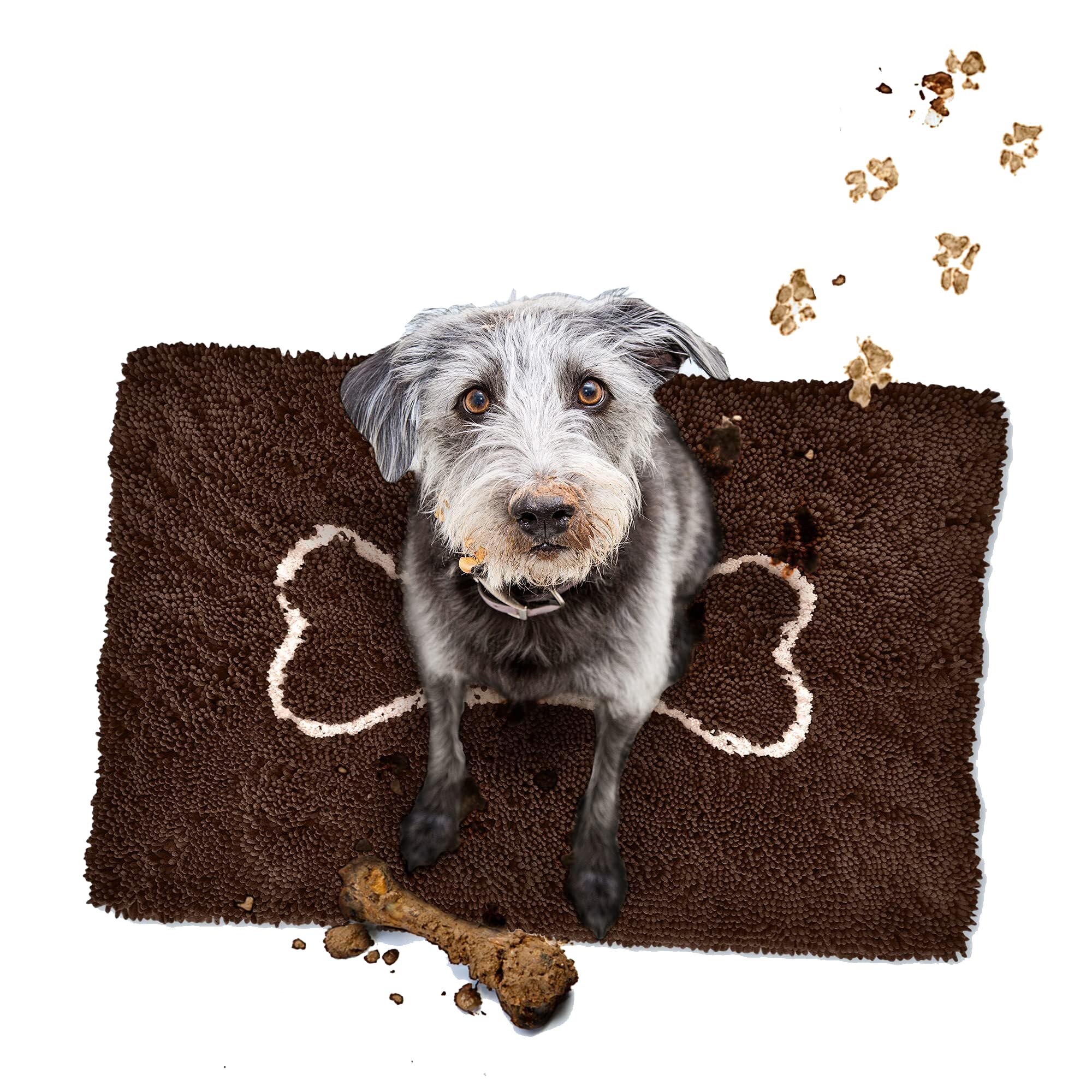 Soggy Doggy Microfiber Chenille Doormat for Wet Dog Paws, 26 x 36 Inch, Large Dark Chocolate/Oatmeal Bone