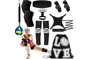 Wettarn 8 Set Volleyball Training Equipment Aid Solo Volleyball Trainer Gift Kit to Practice Serve Include Elastic Resistance Belt Set Spike Trainer Hand Straps Arm Sleeves Knee Pads Backpack Headband