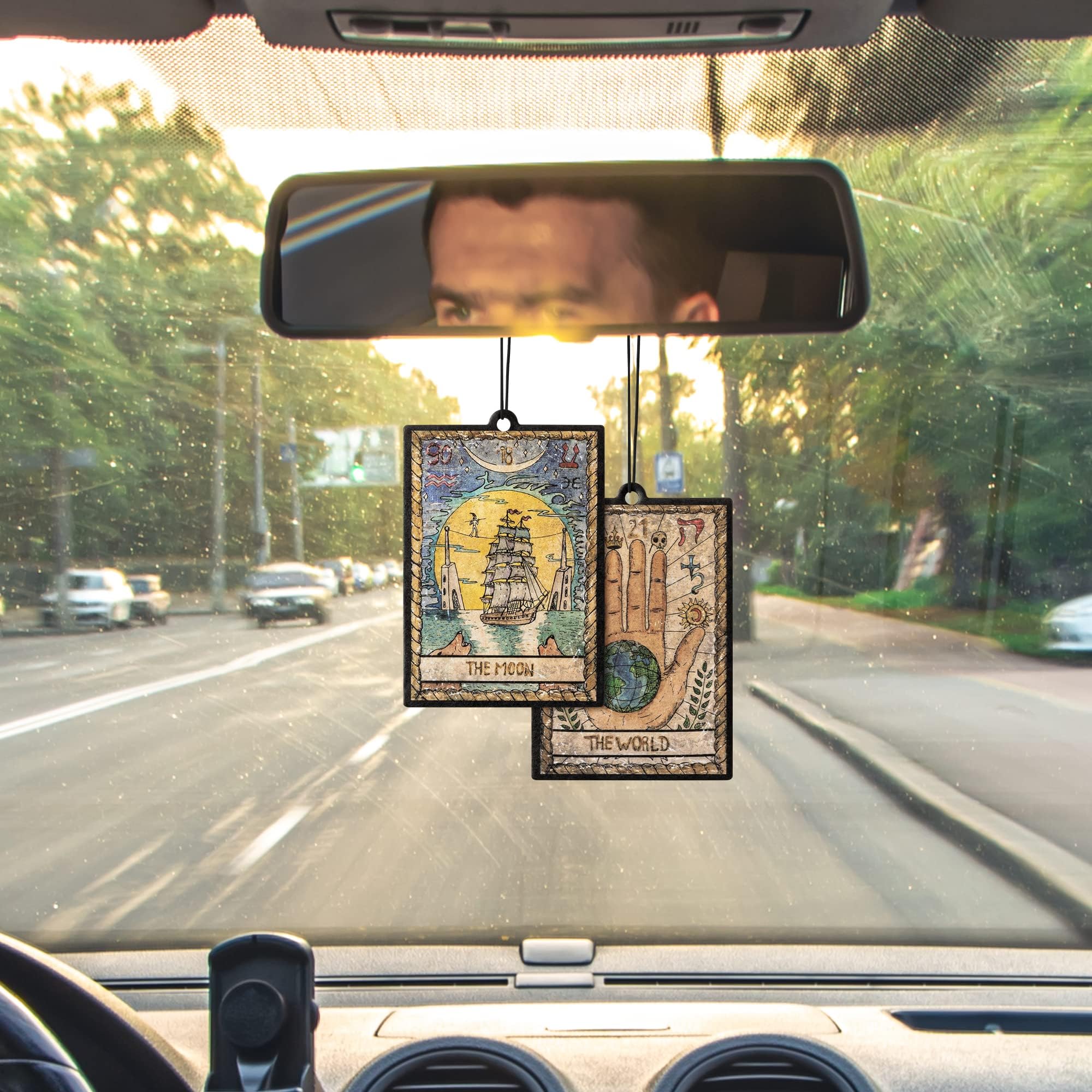 L1rabe 4P Vintage Tarot Car Air Fresheners, The Star World Sun Moon Hanging Air Freshener Fragrance Scented Cards Old Style Tarot Theme Car Aromatherapy Tablets Bedroom Wardrobe Shoe Cabinet Deodorant