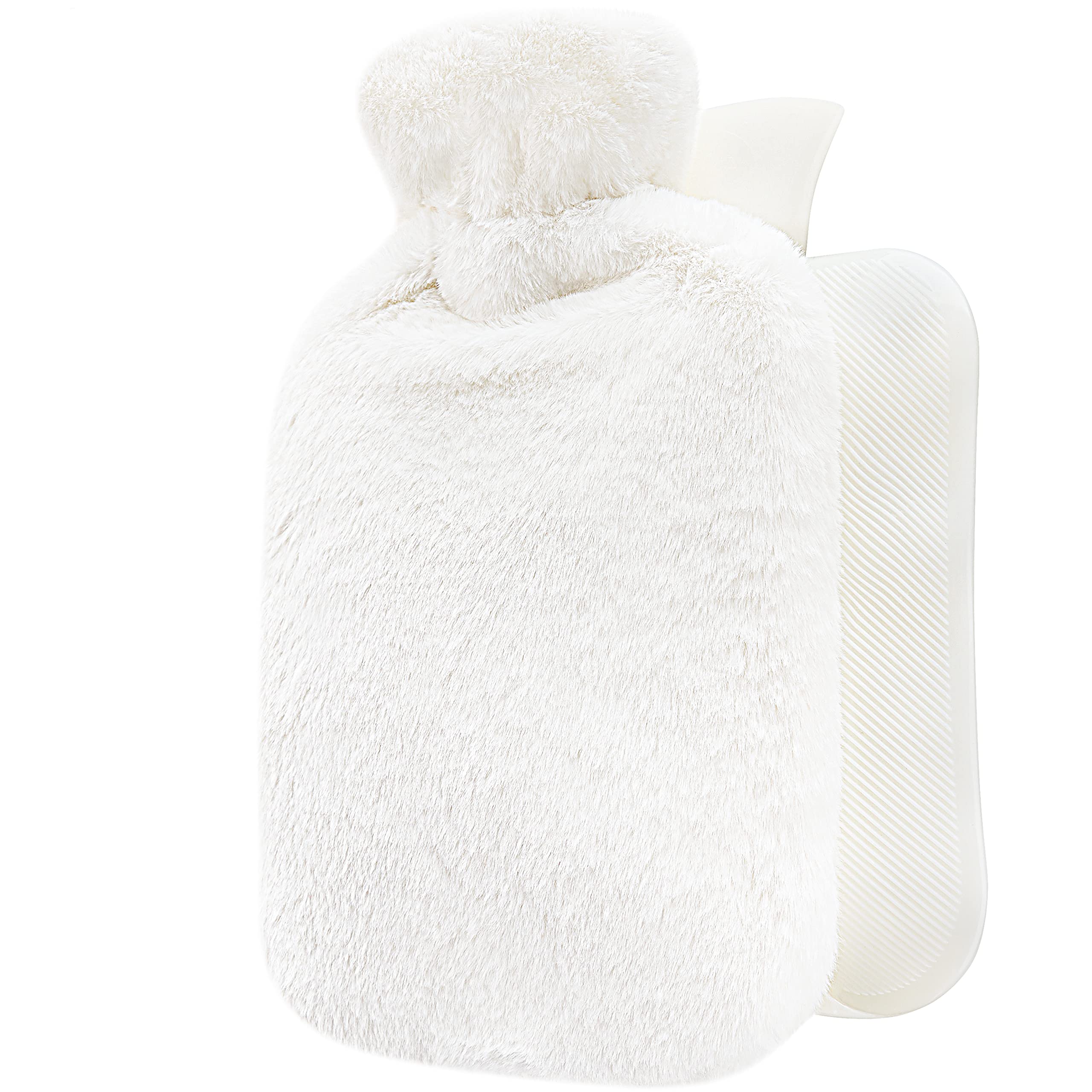 Hot Water Bottle - with Soft Premium Fleece Cover - White, 2L - Heating Pad for Menstrual Cramps and Period Comfort - Bed Foot Warmer - Hot & Cold Compress for Back, Stomach, Neck Pain Relief