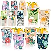Disposable Paper Cup 9oz 48 Pcs – 6 Unique Floral Designs Drinking Cup, Perfect for Spring Birthday Parties, Easter, Bridal Showers, Weddings, Tea Parties, Christmas, Valentine’s Day, and Baby Showers