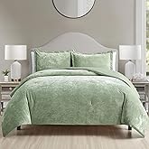 HUMESIIL Luxury Velvet King Size Comforter Set, 3 Pieces Reversible Brushed Solid Microfiber Back, All Season Cozy, Soft, Warm (Sage Green,104x90 in)