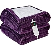 Qieryun Heated Blanket Electric Throw, Soft Flannel Heating Blanket with 8 Hours Auto Off 10 Fast Heating Levels Machine Washable Sherpa Heated Blanket with Overheating Protection