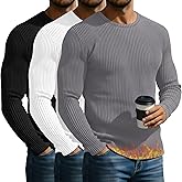 Evervibe 3 Pack Men's Big and Tall Thermal Shirts, Cotton Long Sleeve Ribbed Sweater Crew Neck Knit Pullover Basic Undershirt