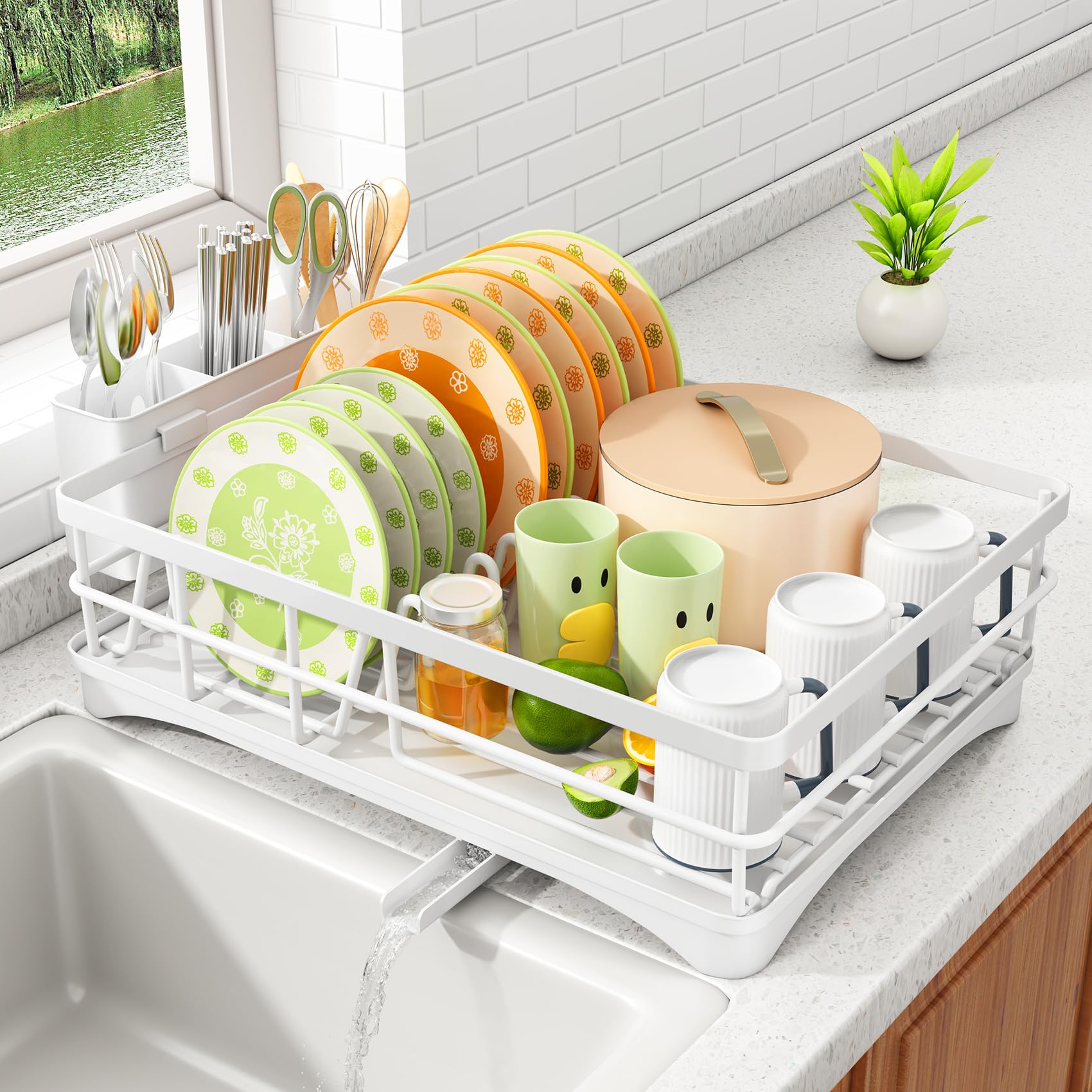 Photo 1 of SAYZH Dish Drying Rack - Stainless Steel Dish Rack for Kitchen Counter, Large-Capacity Dish Drainer with Cutlery Holder, Kitchen Organizer for Dishes, Spoons and Forks, White