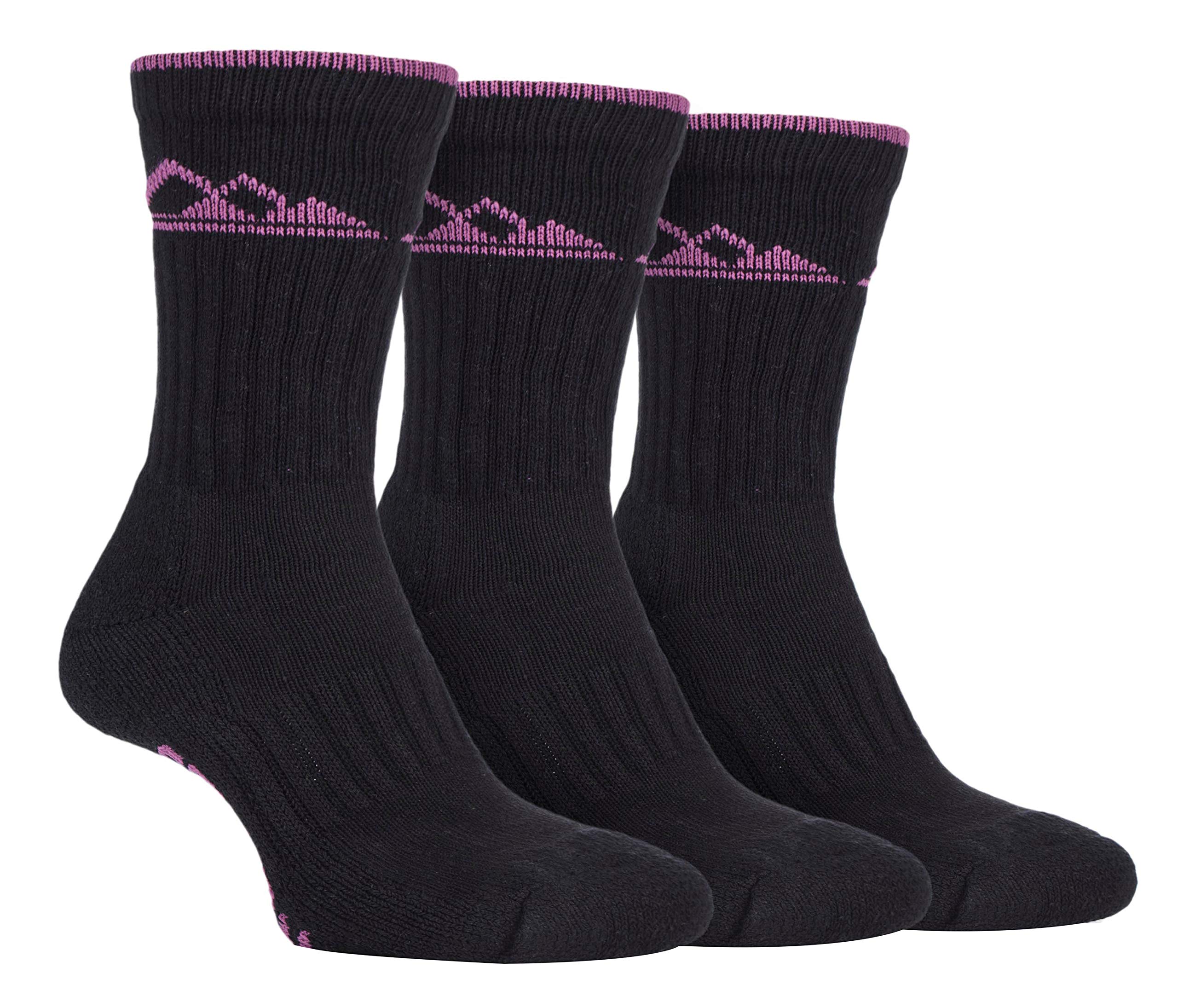 Storm Bloc - 3 Pairs Ladies Cushion Sole Breathable Comfort Outdoor Cotton Rich Hiking Boot Socks (4-8 uk, SBLS030BLK)