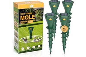 Aeemrn Mole Repellent Solar Powered, Patent Screw-Shape-Stake Design, IP65 Waterproof, Varying Sonic and Vibration to Expel Mole Gopher Snake Vole, for Lawn Garden & Yard(4pc)