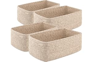 OIASKET 4 Pack Small Storage Shelf Baskets for Organizing, Mini Woven Rope Storage Bins for Towels, Cute Decorative Closet Organizer，Baby Nursery, Gift Empty Baskets -11.81''Lx7.87''Wx4.72''H'-Brown