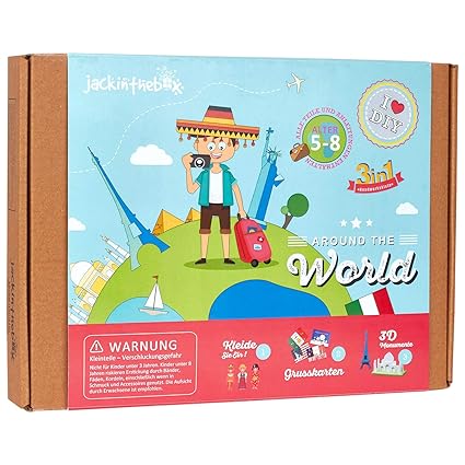 Jackinthebox Kids Around The World Themed 3 Activities-in-1 Boys Girls Ages 5-8 Learning Educational Craft Kit Toys