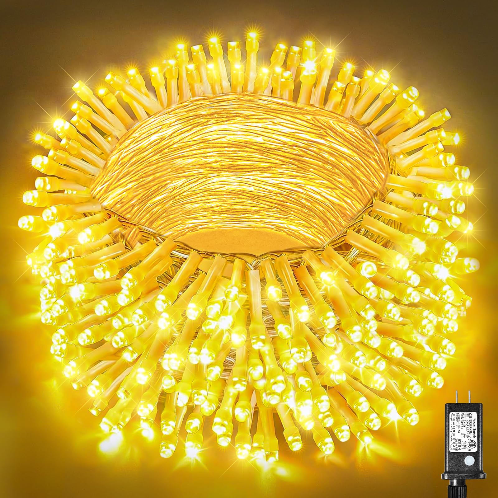 Photo 1 of 300 LED Christmas Lights Outdoor Indoor 100ft Connectable Warm White Christmas Lights 8 Modes Clear Wire Waterproof, Plug in Twinkle Fairy String Light for Bedroom Wedding Party Xmars Tree Decorations