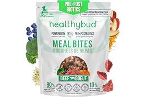Healthybud Beef Bites Freeze-Dried Raw Dog Food – 90% Meat & Organs – with Pre & Postbiotics – Crunchy Kibble-Style – Grain-F