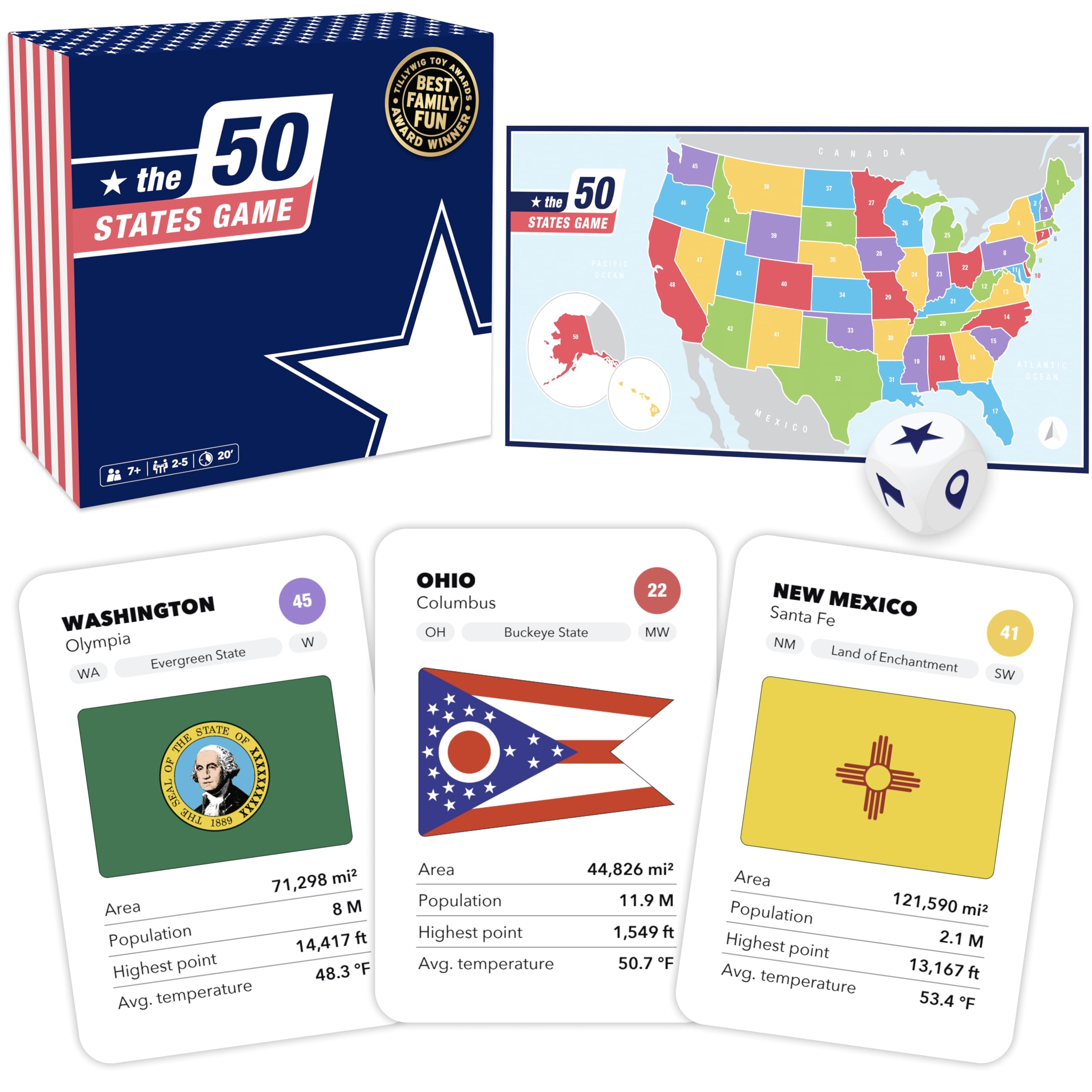 The 50 States Game - US Geography Board Game - Educational Game for Kids & Adults - Fun Learning for Teenage Boys & Girls