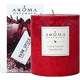 Aroma Naturals Holiday Orange, Clove and Cinnamon Essential Oil Scented Pillar Candle, Warm Spice, 3 inch x 3.5 inch