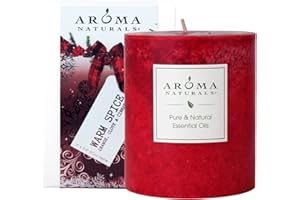 Aroma Naturals Holiday Orange, Clove and Cinnamon Essential Oil Scented Pillar Candle, Warm Spice, 3 inch x 3.5 inch