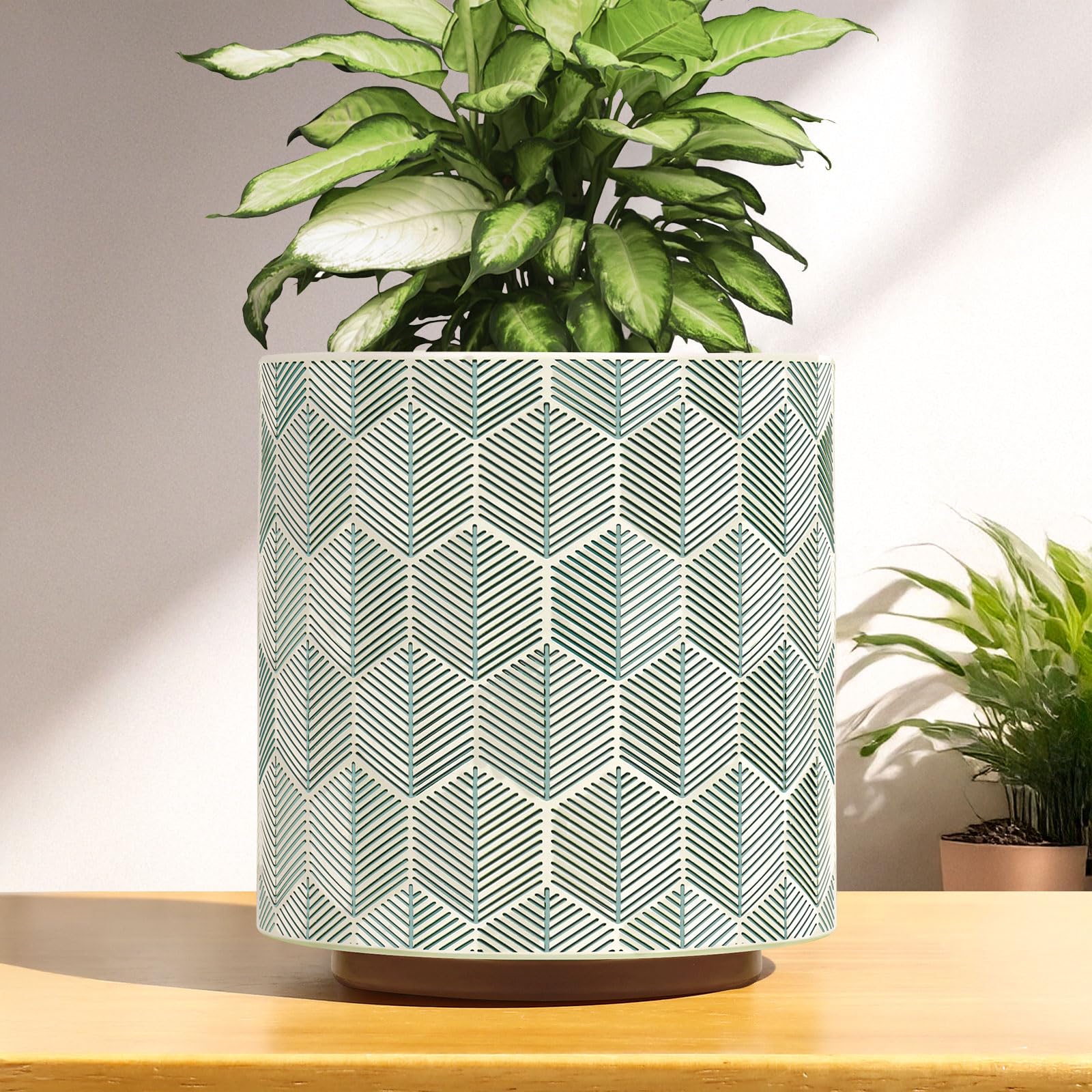 AmiCera Modern Flower Pot Hexagonal Pattern, Boho Planter for Indoor Plants, Decorative Flowers Plant Pot with Drainage, Eclectic Succulents Gardening Pot, Funky Gifts, White