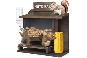 WHEARTED Squirrel Feeders for Outside, Large Carbonized Squirrel Feeder Chipmunk House, Funny Squrrill Nuts Bar, Durable Wooden Squirrel Corn Cob Feeder, No Assembly Required