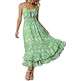 GRACE KARIN Women's Summer Floral Maxi Dress Spaghetti Strap A Line Beach Boho Dresses Ruffle Tiered Casual Dress