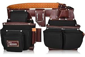 TRUTUCH Nylon and Leather Tool Belt | Framing Tool Bags | Nylon Tool Pouch | Carpenter Tool Belts | Construction | Framers | Electrician Tool Belt (Black)