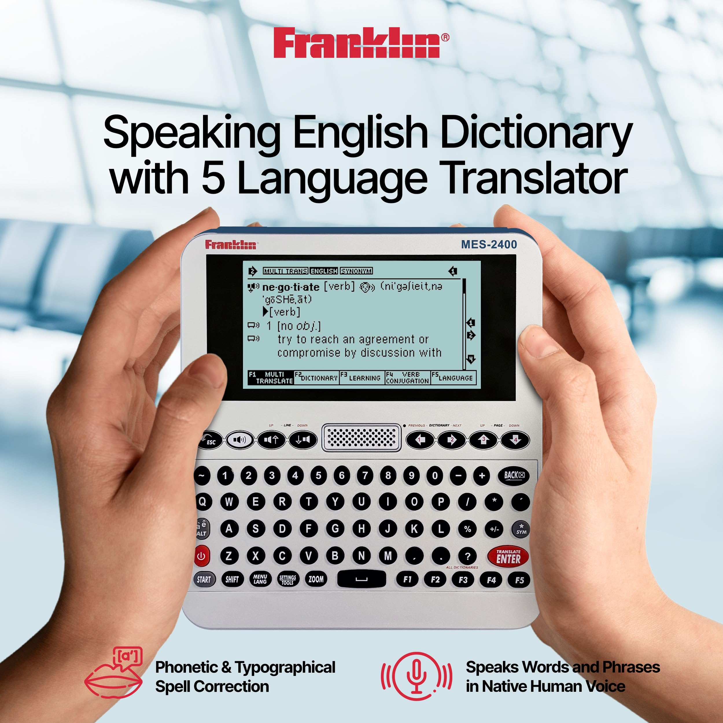 Franklin MES-2400 Digital Talking Dictionary, Multi-Language Translator, Talking Phrase Book & More