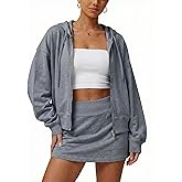 Halfword 2 Piece Skirt Sets for Women Long Sleeve Zip Up Hoodie and Skirt Lounge Matching Sets Casual Sweatsuits Gym Clothes