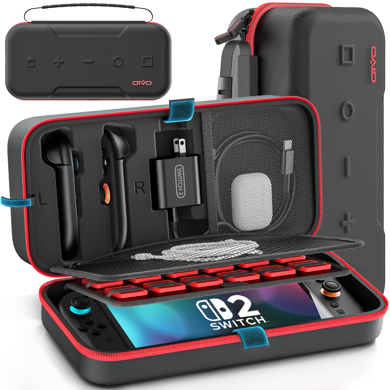 OIVO Switch 2 Carrying Case Compatible with 2025 Nintendo Switch, Portable Travel Carry Case Fit for Joy-Con 2 & Adapter, Hard Shell Protective Pouch Bag with 24 Game Slots, Red