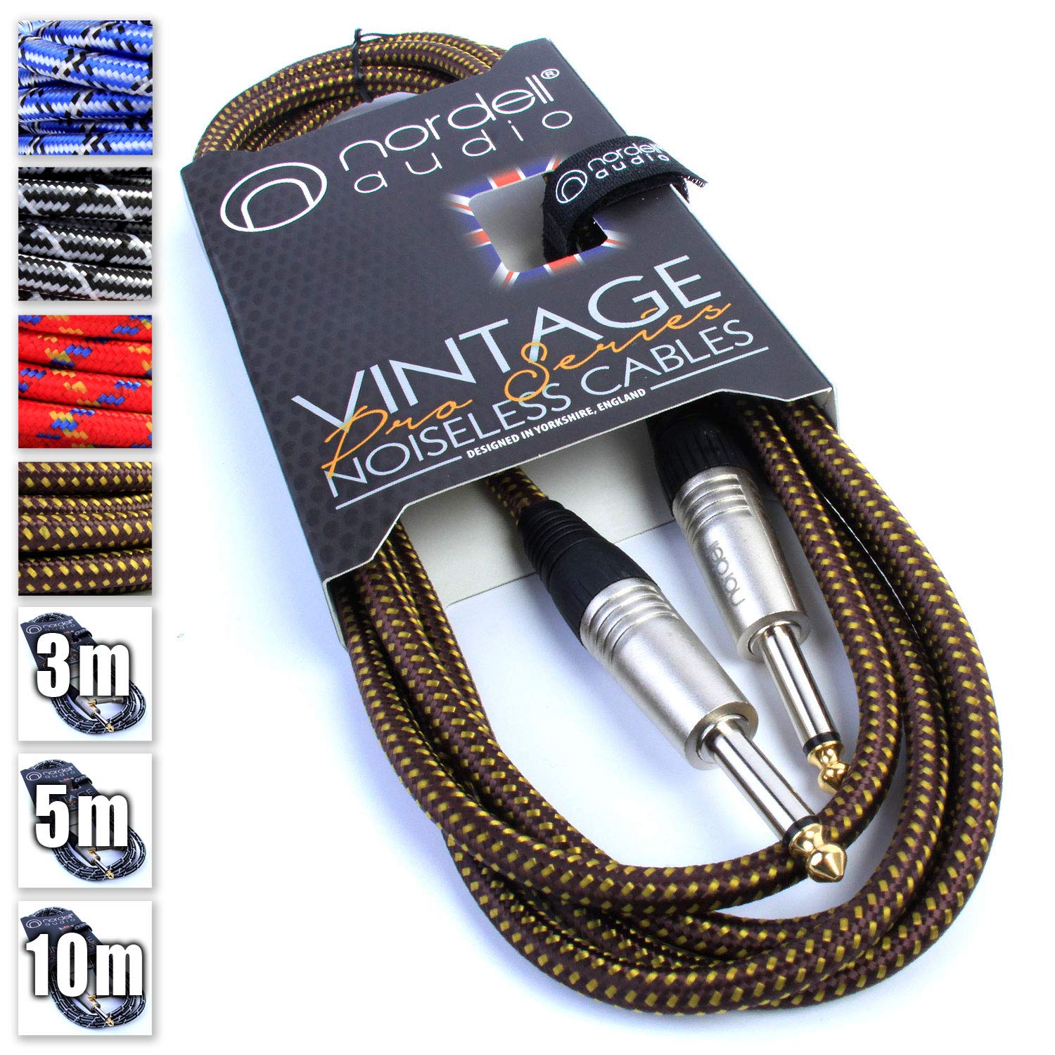 Nordell Premium Braided Guitar Cable: 3m / 10ft Mono 1/4 inch Jack Lead for Bass, Electric, Keyboard, Amp etc.