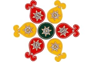 CHERKRAFT Medium Size Diwali Acrylic Rangoli Stencils Handmade Rangoli Sticker Home Decor Floor Decorative Stones - 8 Inches (Design 2)