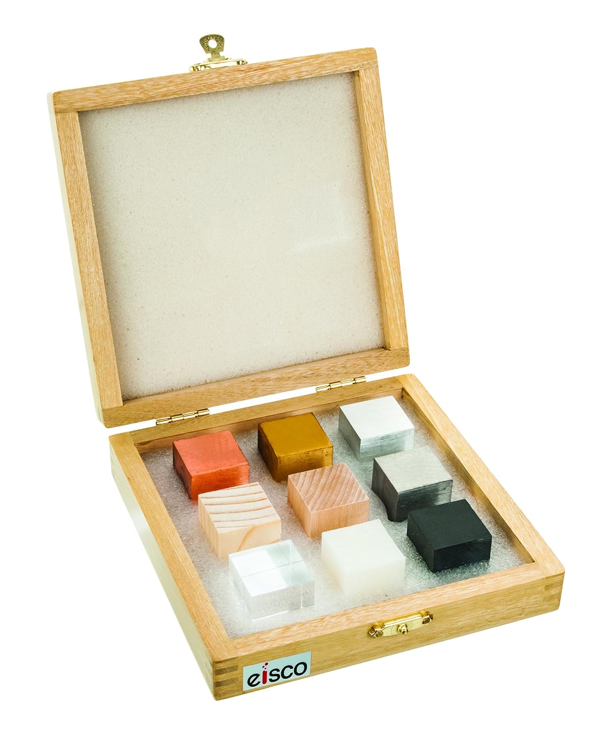 9pc Specimen Density Cube Set, Brass, Iron, Copper, Aluminum, Hardwood, Softwood, Nylon, PVC & Acrylic